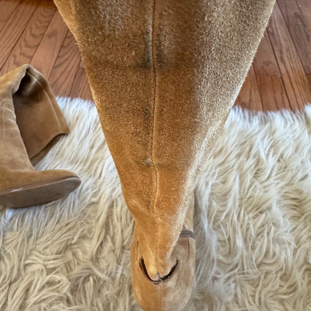 Camel Suede Block Heel Western Look Boot- Size 7.5 - image 4